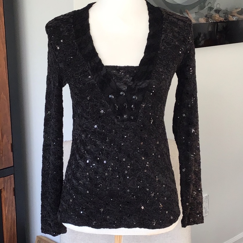 MISS ALLIAGE PETITE BLACK FORMAL BLOUSE